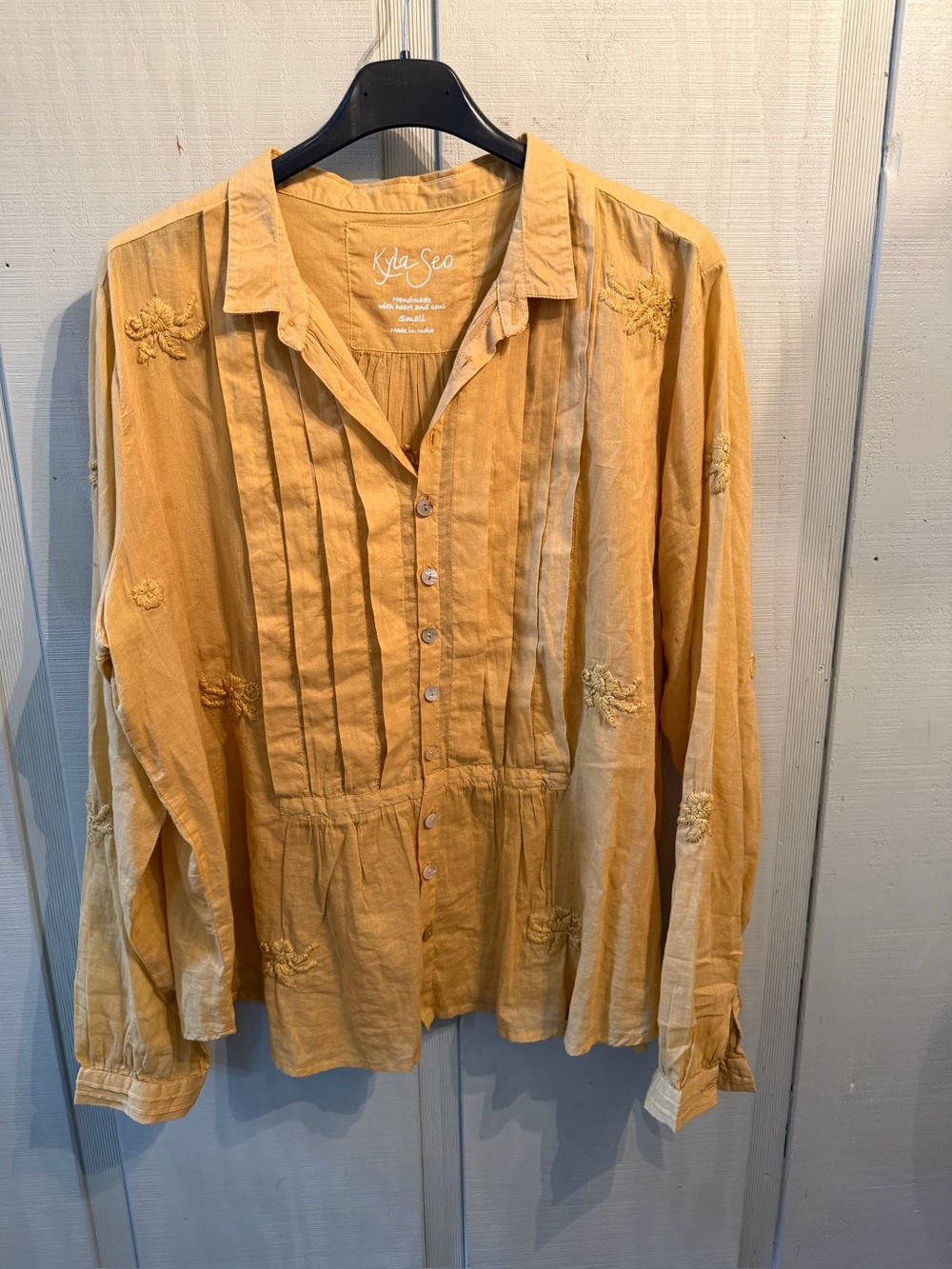 Kyla Seo Yellow Embroidered Pintuck Button-Down Shirt